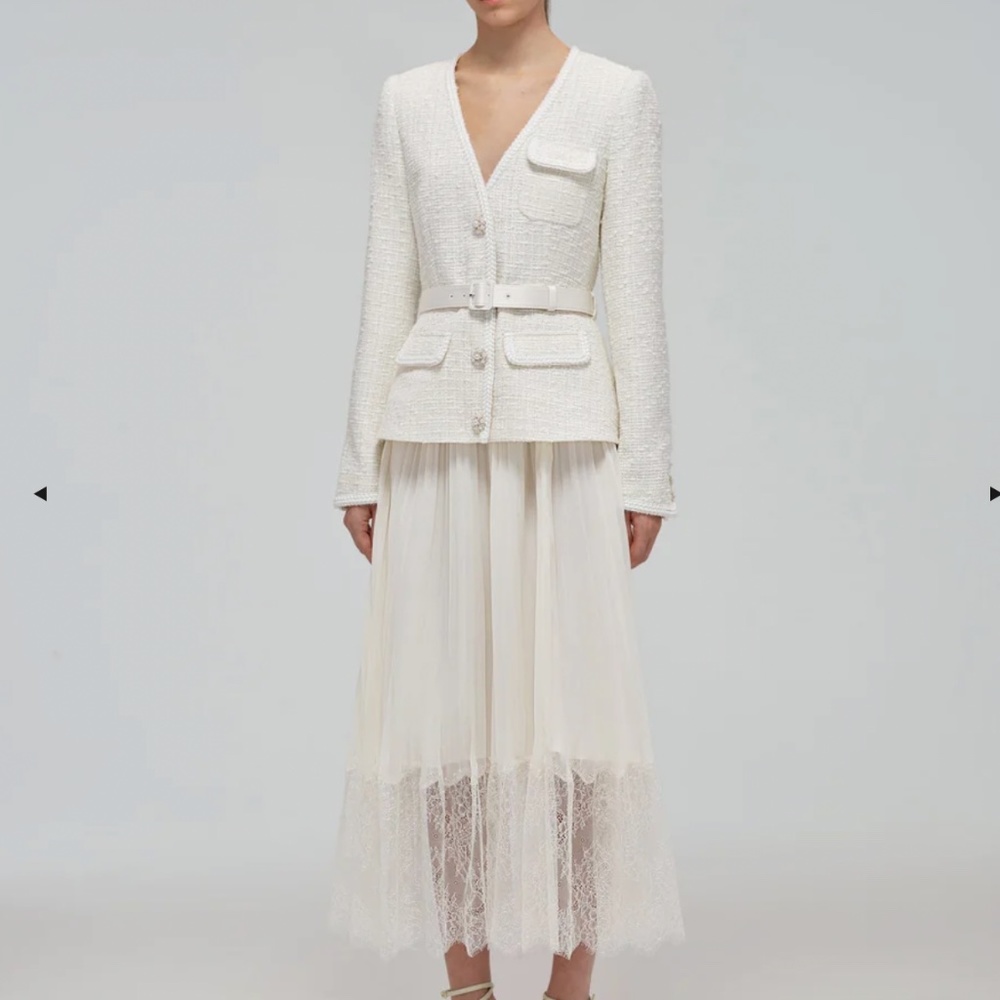 Self Portrait Boucle Layered Pleated Dress